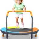3FT Toddler Trampoline with Adjustable Handlebar - 36 Foldable, Spring-Free & Noiseless Mini Kids Trampoline for Indoor/Outdoor Active Play - Safe, Durable Design, Supports Up to 100 lbs