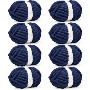 Inhand 8 Pack Chunky Chenille Yarn for Crocheting30.6 Yards, 7.7oz, Soft Fluffy Thick Yarn,Gifts for Men/Women Birthday Christmas Unique,Hand Knitting for Blankets&DIY Crafts (Navy Blue)