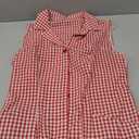 MakeMeChic Women's Plaid Gingham Lapel Button Down Short Dresses Sleeveless A Line Shirt Dress with Pocket (Red and White) S