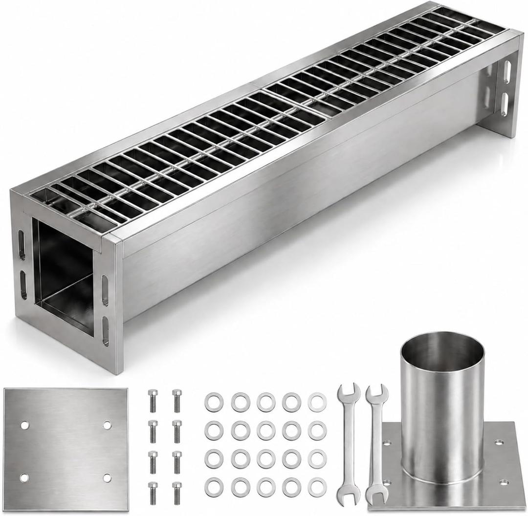 304 Stainless Steel Channel Drain Kit, 39.4 Inch Trench Drain System