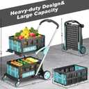Foldable Shopping Cart, 200 lbs Capacity Grocery Cart on Wheels with Two Collapsible Crate Heavy Duty Collapsible Carts with Foot Brake for Groceries, Office, Warehouse and Supermarket