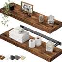 QEEIG Floating Shelves for Wall 23.6" Long - Wall Mounted Shelf Bathroom Kitchen Living Room Bedroom Farmhouse Home Decor Display Bookshelf Set of 2, Rustic Brown (008-60BN)