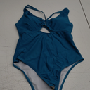 Women’s One-Piece Swimsuit – Teal Blue, Cut-Out Front Design, Adjustable Straps, Soft Lining, Size M