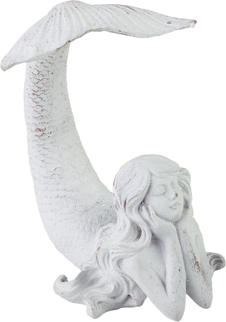 SOFFEE DESIGN Shy Mermaid Figurine Resin Ornament, Coastal Bedroom Shelf Decor for Mermaid Lovers, Unique Housewarming Gift