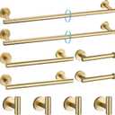 TURS Brushed Gold 10 Pieces Bathroom Hardware Set, SUS304 Stainless Steel 24 Inch Bath Towel Bar Set, Round Bathroom Accessories Kit Wall Mounted