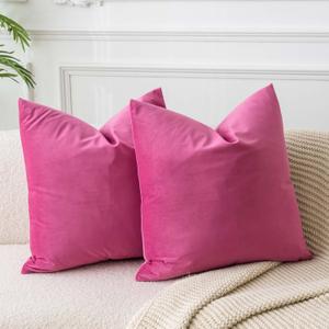 JUSPURBET Couch Pillow Covers Set of 2 Decorative Velvet 20x20 inch Throw Pillow Covers Cases for Modern Farmhouse Home Decor Soft Cushion Covers Cases with Hidden Zipper for Sofa Bed,Rose Red