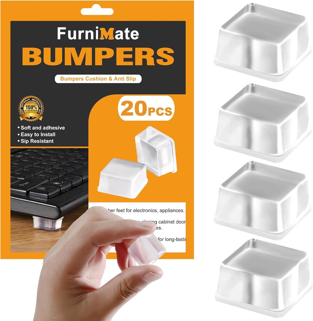 Rubber Feet for Cutting Board, 20PCS Rubber Bumpers Self Adhesive, Clear Rubber Bumper Pads, Square Adhesive Bumper Pads for Speakers, Laptop, Appliances 0.78" x 0.38"