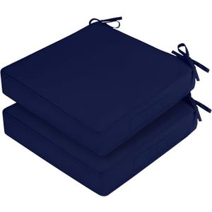 Waterproof Outdoor Chair Cushions Set of 2, Square Outdoor Seat Cushions with Ties and Removable Covers, 22 x 22 Outdoor Cushions for Patio Furniture with Portable Handle (Navy)