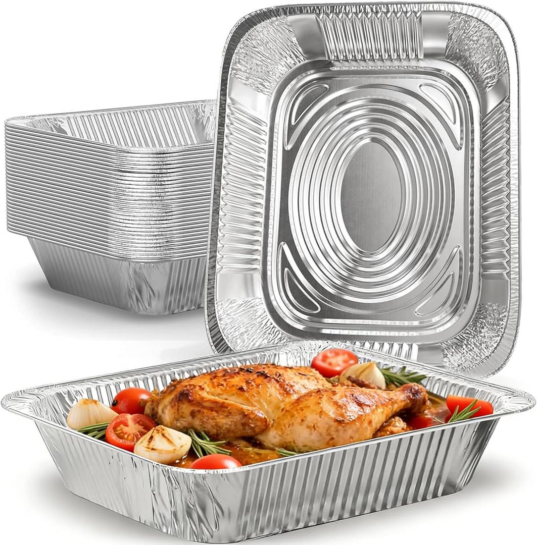 Thickened 9"x13"Aluminum Foil Pans (10 Pack) - Disposable Steam Table Pans for Baking, Cooking, Roasting Food Prep - Deep 2.5" Full Size Hotel Pan, Freezer Oven Safe, Durable to-Go Containers (Stripes)