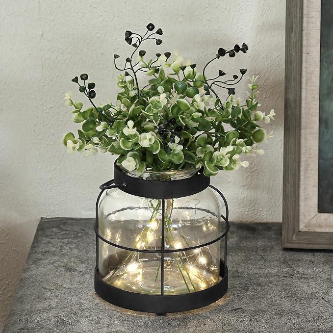 Vintage Glass Farmhouse Vase Rustic Lantern Decor with Plants Flowers Lights Retro Style Vases for Home Decor Floral Arrangement Hostess Gift