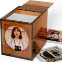WINKINE Acrylic Polaroid Frame & Photo Storage Box for i-Type/600/SX-70/Instax Square Film, 4.2''x3.5'' Film Frame, Vintage Box with Sliding Lid, Amber, 1 Pack