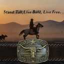 Western Belt Buckles for Men Cowboy Belt Buckle American Flag Belt Buckles Longhorn bull Gold