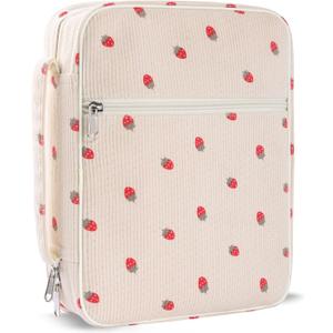 Bible Cover Case for Women,Large Bible Tote Bags Organizer Corduroy Carrying Case for Girls,Bible Study Supplies Accessories Christian Gifts for Women(Strawberry M) (Beige Strawberries)