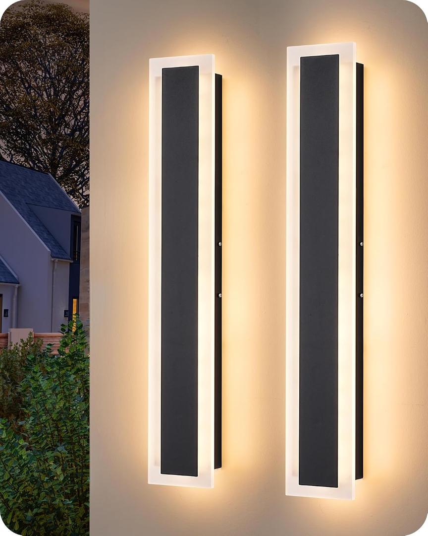 EDISHINE Upgraded 2 Pack 23.6" LED Outdoor Wall Light, Linear Modern Outdoor Sconce Lights, Adjustable Brightness & Color Temperature, IP65 Waterproof, Long Exterior Lighting Fixtures for Garage