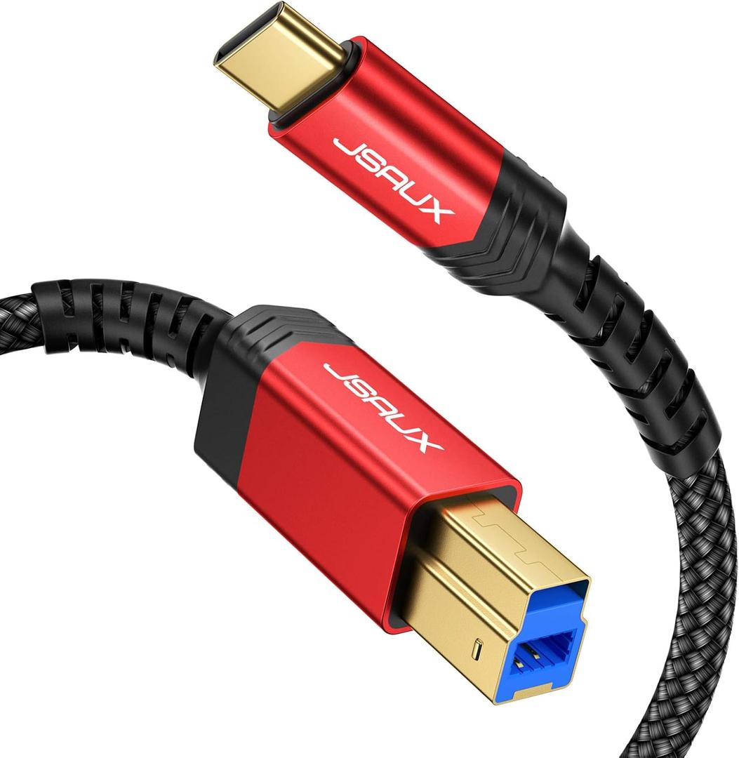 JSAUX USB 3.0 Cable B Male to USB-C, 6.6ft USB 3 Type B Cord Nylon Briaded Compatible with Docking Station, External Hard Drivers, Scanner and More