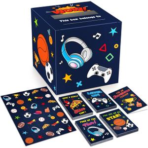 Gloween Valentines Day Boxes and Cards for Kids Classroom School Exchange, Great Valentines Gifts Party Favors for Boys Girls - 1 Mailbox, 32 Valentine Cards, 1 Teacher Card, Stickers (Games & Sports)