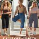 Neer 3 Pack Women's Plus Size Cotton Capris, Stretchy Wide Leg Cropped Pants with Pockets Loose Lounge Pajama Sweatpants, size : XXL