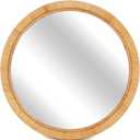 Rattan Wall Mirror - 20" Boho Round Bathroom Mirror Decorative Farmhouse Circle Mirror for Vanity Entryway Living Room Wall Decor