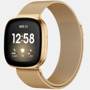 ZWGKKYGYH Bands Compatible with Fitbit Versa 3/ Versa 4/ Sense 2 and Sense Smartwatch, Stainless Steel Mesh Metal Band with Magnet Lock Replacement Strap for Women Men, Small Gold (S: 5.5" - 7.5")