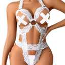 Avidlove Sexy Lingerie for Women Lace See Through Bodysuit Deep V Neck Teddy Lingerie One Piece Exotic BabyDoll, S