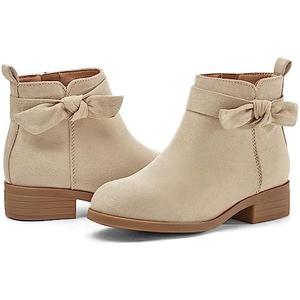 Coutgo Girls Toddler Bow knot Ankle Boots Low Chunky Heel Side Zipper Cute Dress Booties Little Big Kid 13