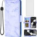 Asuwish Compatible with Google Pixel 1 Case and Tempered Glass Screen Protector Cell Accessories Card Holder Slot Kickstand Flip Marble Wallet Leather Phone Covers for Pixel1 One 2016 5 inch Purple