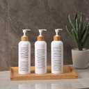 HOMCDALY Shampoo and Conditioner Dispenser, 16oz 3-Pack Refillable Shampoo and Conditioner Bottles, Empty Shampoo Bottles Refillable with Bamboo Pump, Bathroom Shower Shampoo Dispenser Set