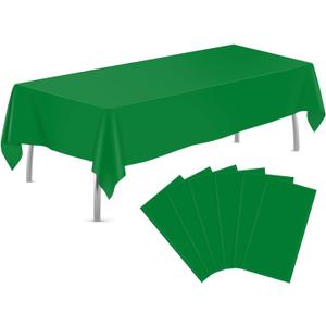 tujol Green 6 Pack Plastic Table Cloth 54" x 108", Disposable Tablecloths Rectangle Table Cover, Plastic Tablecloth for Parties