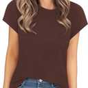 MANGOPOP Womens Tops Summer Trendy Cap Sleeve T Shirts Crew Neck Tunic Dressy Business Casual Work Outfits Clothes 2025 XL