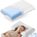Cooling Memory Foam Pillow for Sleeping, Neck Pillow for Side, Back, Stomach Sleepers, Bed Pillow for Neck Pain Relief, Two-Sided Washable Reversible Cover, Standard Size (1 Pack, 5'')
