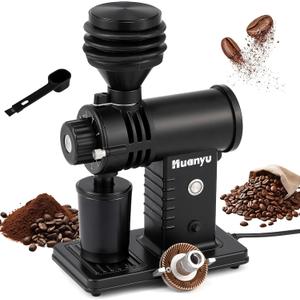 Huanyu Espresso Grinder with Titanium Flat Burr Electric Coffee Grinder with Hopper Bellows 10 Precise Grind Setting Coffee Grinders for Home Use Black
