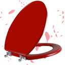 Red Elongated Toilet Seat Natural Wood Toilet Seat with Zinc Alloy Hinges, Easy to Install also Easy to Clean, Scratch Resistant Toilet Seat by Angol Shiold (Elongated, Red)
