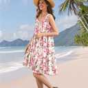 YESNO Summer Dresses for Women Casual Boho Floral Sundresses Sleeveless Scoop Neck Beach Tank Dresses EVS (M)
