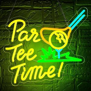 Par Tee Time Neon Sign for Wall Decor Golf Neon Light for Man Cave Dimmable LED Light Up Sign for Golf Course Gym Club Bedroom Park Party Decor Birthday Gifts Art Size 13.7 * 12.4(WZCP046) (Yellow)