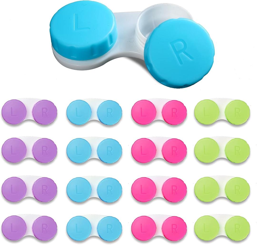 16 Pack Mini Contact Lens Case Set, Colorful Bulk Box Holder