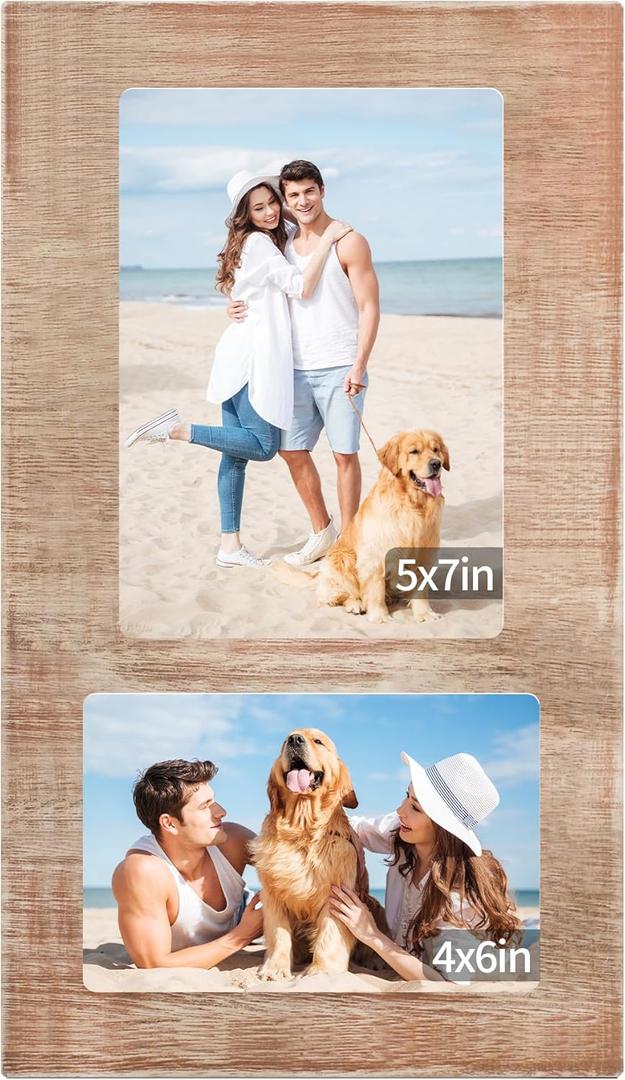 YESKAY 4x6 and 5x7 Collage Picture Frame - 2 Opening Picture Frames Rustic Brown Wood Frame with Real Glass,Display 4 by 6 and 5 by 7 Photo Frames Wall Decor or Tabletop 1 Pack