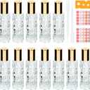 12PCS Essential Oil Roller Bottle Refillable Empty Glass Bottle with Stainless Steel Rollerball, Refillable Glass Set Includes Opener and Dropper