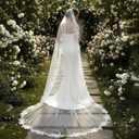 Wedding Veil Pearls Lace Flower Bridal Veil,1 Tier Cathedral Length Fingertip Length Veil Bride Veil with Metal Comb (White)