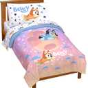 Jay Franco Bluey & Bingo Toddler Comforter Set - 4 Piece Bed Set Includes Sheet Set & Pillow Covers - Super Soft Clouds & Stars Kids Bedding