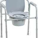 Drive Medical Folding Steel Bedside Commode Chair - 3-in-1 Portable Toilet - Adjustable Height - 350 Lb Weight Capacity - 7.5 Qt Bucket - Adult Commode - Grey