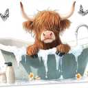 YMXZHUANSH Highland Cow in Bathtub Wall Art Cow Bathroom Canvas Print Funny Animal and Butterfly Artwork for Washroom Restroom Decor Frame(Brown 12L x 18W) Brown