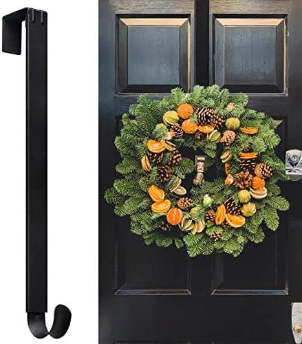 Myfolrena Wreath Hanger Adjustable Door Hanger Wreath Hanger for Front Door 15 to 24inch,Wreath Hook, Hold Up 20lb (Black,1 Pack)