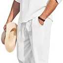COOFANDY Men's 2 Pieces Cotton Linen Set Long Sleeve Henley Shirts Casual Beach Pants With Pockets Summer Yoga Outfits, XXL