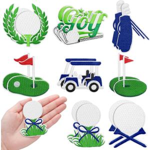 Suncalla 16 Pcs Golf Iron on Patches Embroidered Golf Sports Iron on Patches Decorative Applique Sew on for Hats Clothes Jackets Jeans Dress Backpacks Bags DIY Accessory Crafts(Blue and Green)