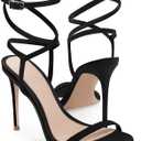 Coutgo Womens Strappy Lace up Heels Sandals Sexy High Heeled Ankle Strap Summer Dress Shoes (8.5, Black)