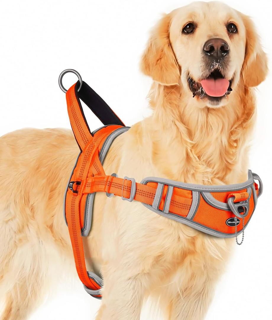 ADVENTUREMORE Dog Harness for Large Dogs No Pull, Sport Dog Halter Harness Reflective Breathable Dog Vest Escape Proof Dog Harness with Easy Control Front Clip Handle for Training Walking XL Orange
