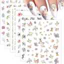 12 Sheets Flower Nail Stickers - Self Adhesive Spring Nail Stickers for Nail Art - Wildflower Daisy Butterfly Design for Women Nail Art Decorations Supplies