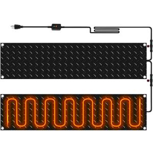 Riakrum 2 Pcs Heated Snow Melting Mats Outdoor, 10 x 48 in Winter Anti-Slip Heated Rubber Mat for Walkways Decks and Sidewalks, Electric Snow and Ice Melting Pads Connection with 9.84 ft Power Cord