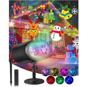 2025 Upgraded Brighter HD Christmas Projector Lights, IP67 Waterproof Outdoor Christmas Decoration Projector Light, Festive Atmosphere Projection Lights for House Yard Party Decorations with Remote