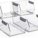 HOMESTEAD Set of 4 Stackable Storage Bins, 2 Large + 2 Small Clear Plastic Organizer Bins, Open Front Design for Kitchen Pantry, Fridge, Cabinet, Bathroom Organization and Snack Storage
